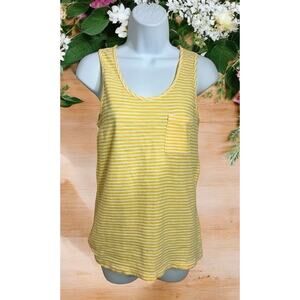 J.Crew Yellow Striped Tank Top Sz XS Pocket Cotton Sleeveless Tee Shirt